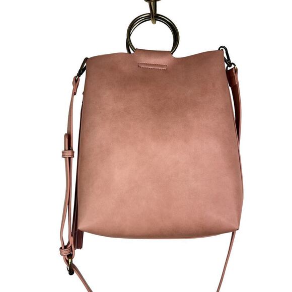 Anthropologie Pink Faux Leather Crossbody Purse Handbag Circle Handle Bag - Picture 4 of 8